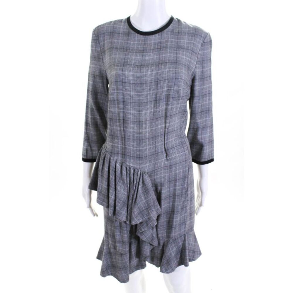 Petersyn Womens Plaid Carter A Line Long Sleeve Dress Grey Size Small 11441125